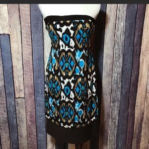 Bisou Bisou Blue and Brown Fitted Strapless Summer Dress